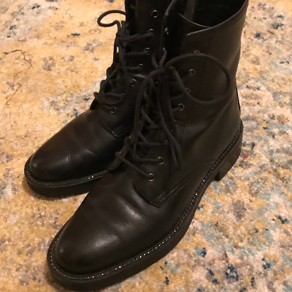 Coach Black Leather Military Lace-Up Combat Boots
